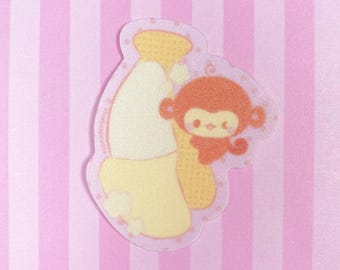 Monkey with Banana Kawaii Vinyl Sticker Waterproof Laptop Decal Original Artwork