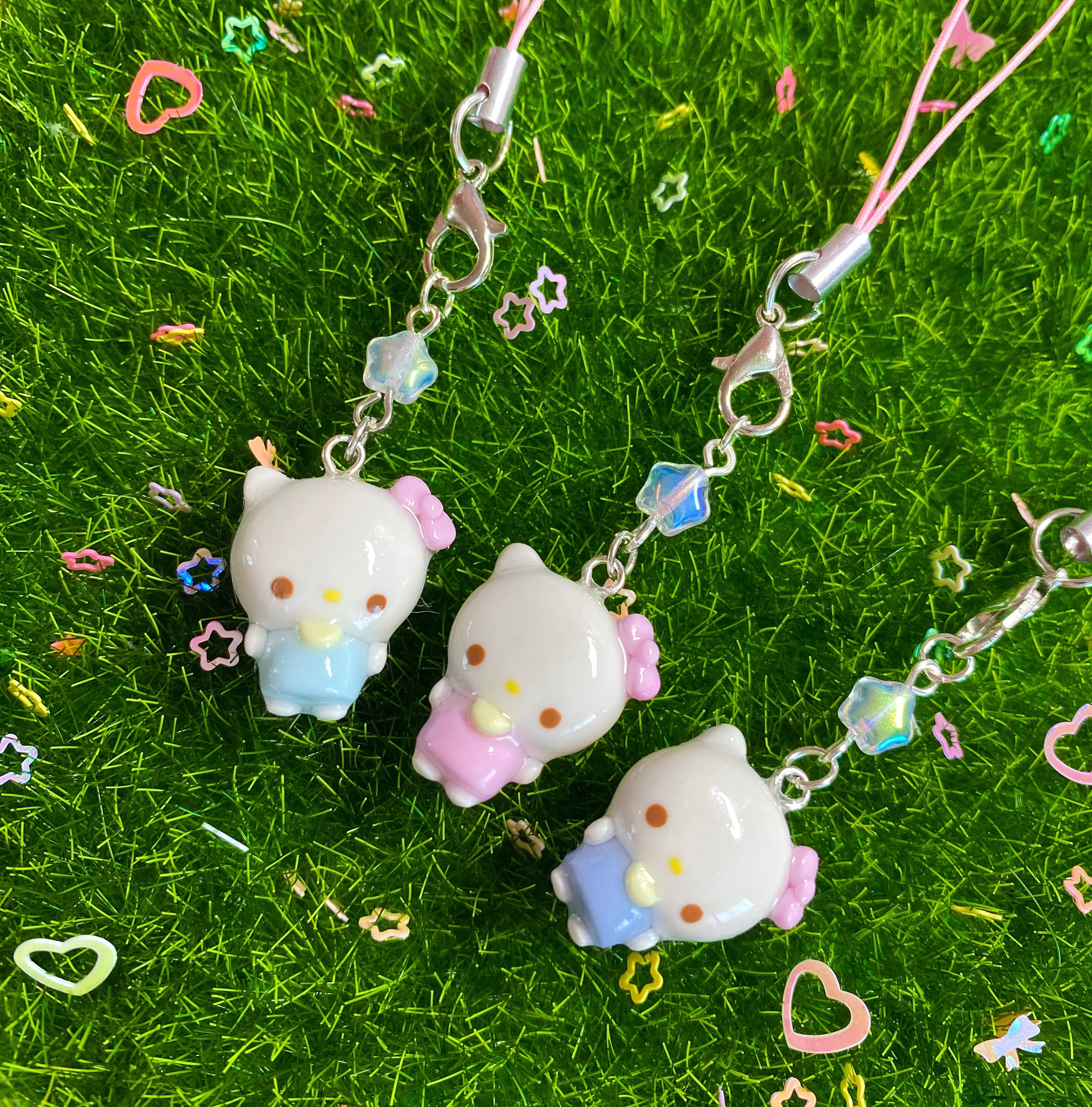 White Kitty Character Kawaii Phone Charm Handmade