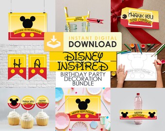 Disney inspired party decoration bundle - placemats, signs, labels, gift tags and more - printable, instant digital download