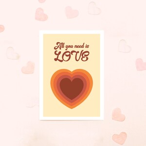 Inspirado nos anos 70, música dos Beatles, cartão de dia dos namorados com modelo de envelope grátis - para impressão, download instantâneo
