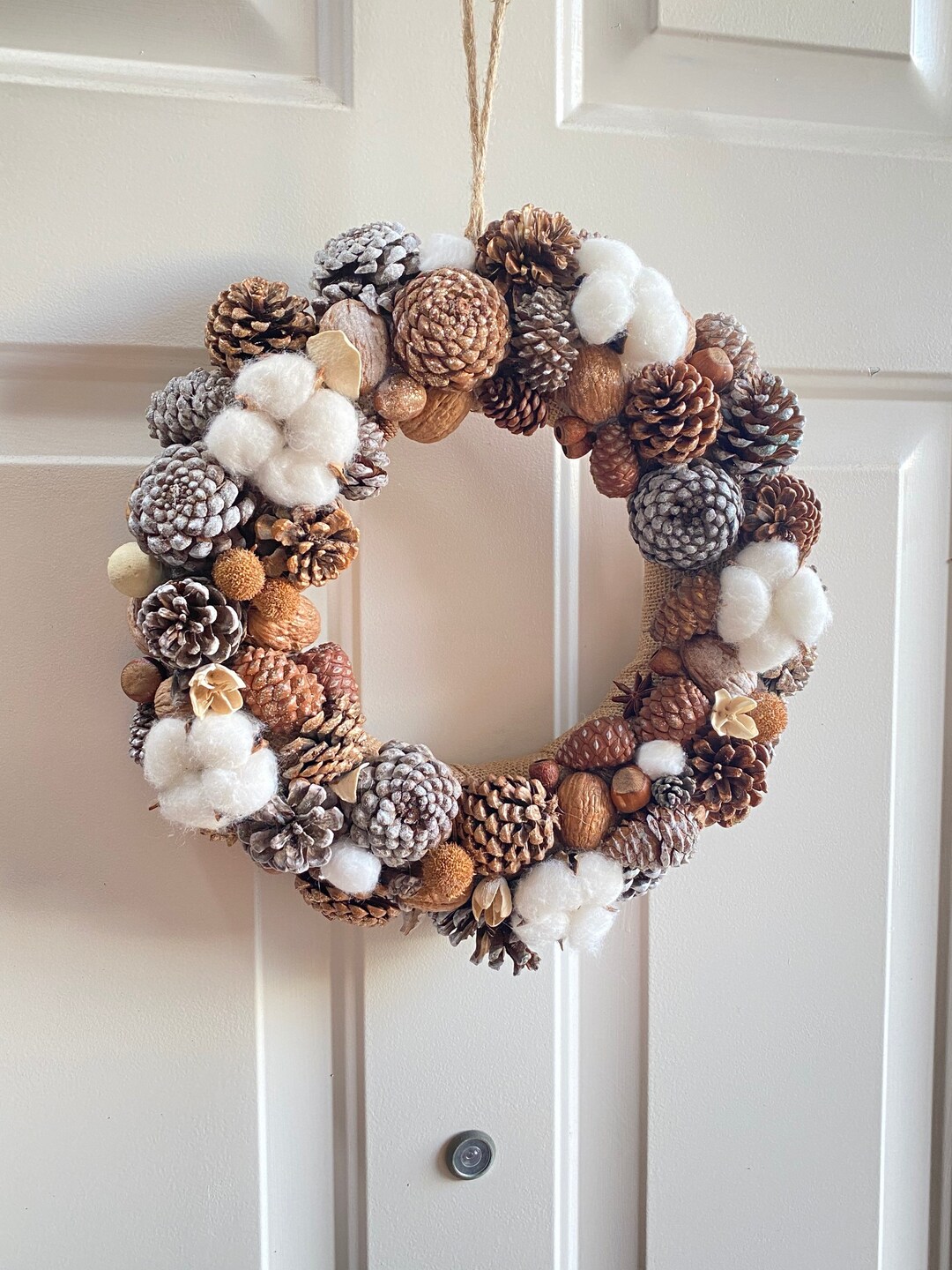 Christmas Wreath Cotton Flower Wreath Cotton Wreath Pinecone Etsy UK