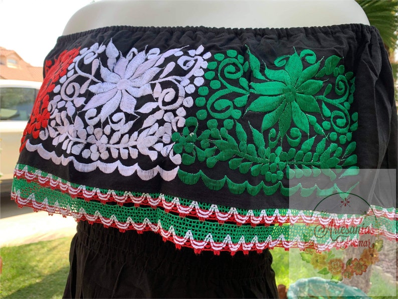 ALL SIZESTricolor Beautiful Floral Embroidered Blouse, Floral Embroidery, Blusa Mexicana, Blusa Campesina, Blusas Bordadas Hermosas image 2