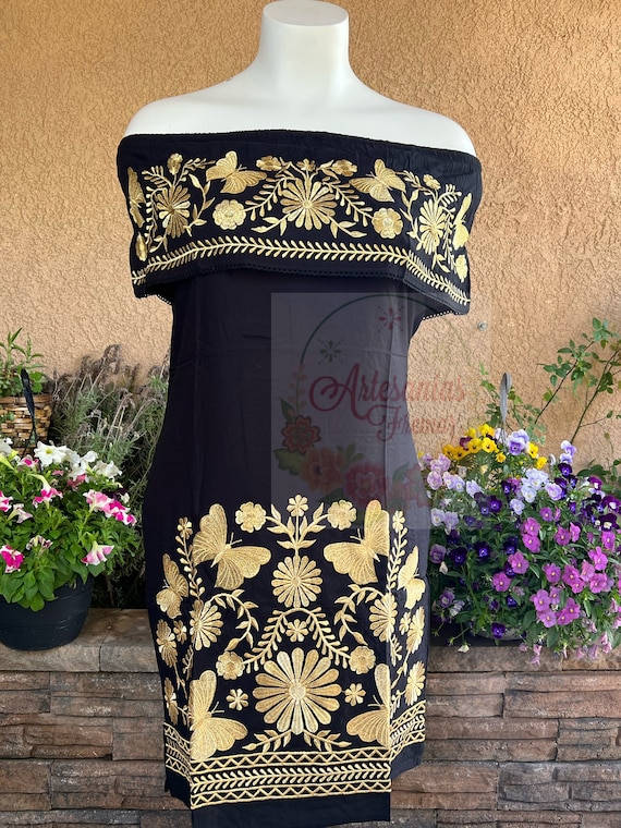 Vestido Mariposa, Embroidered Dress, Off-the shoulder Dress, Mexican Party Dress, Vestido Campesina, Vestido Bordado Mexican dress for women