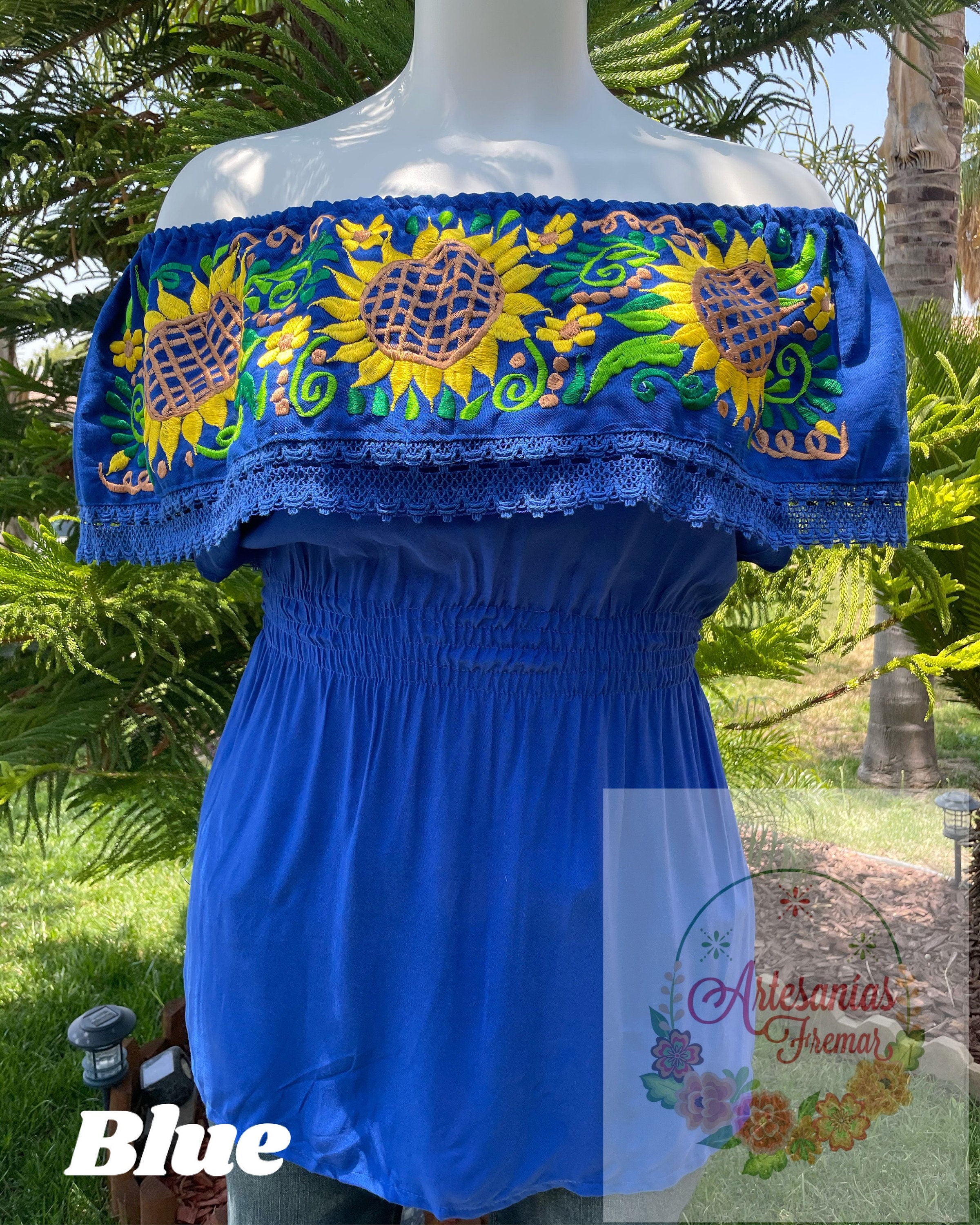 Sunflower Off-Shoulder Mexican Shirts/ Blusa Mexicana Artesanal Campesina Basica Blouse main image 3