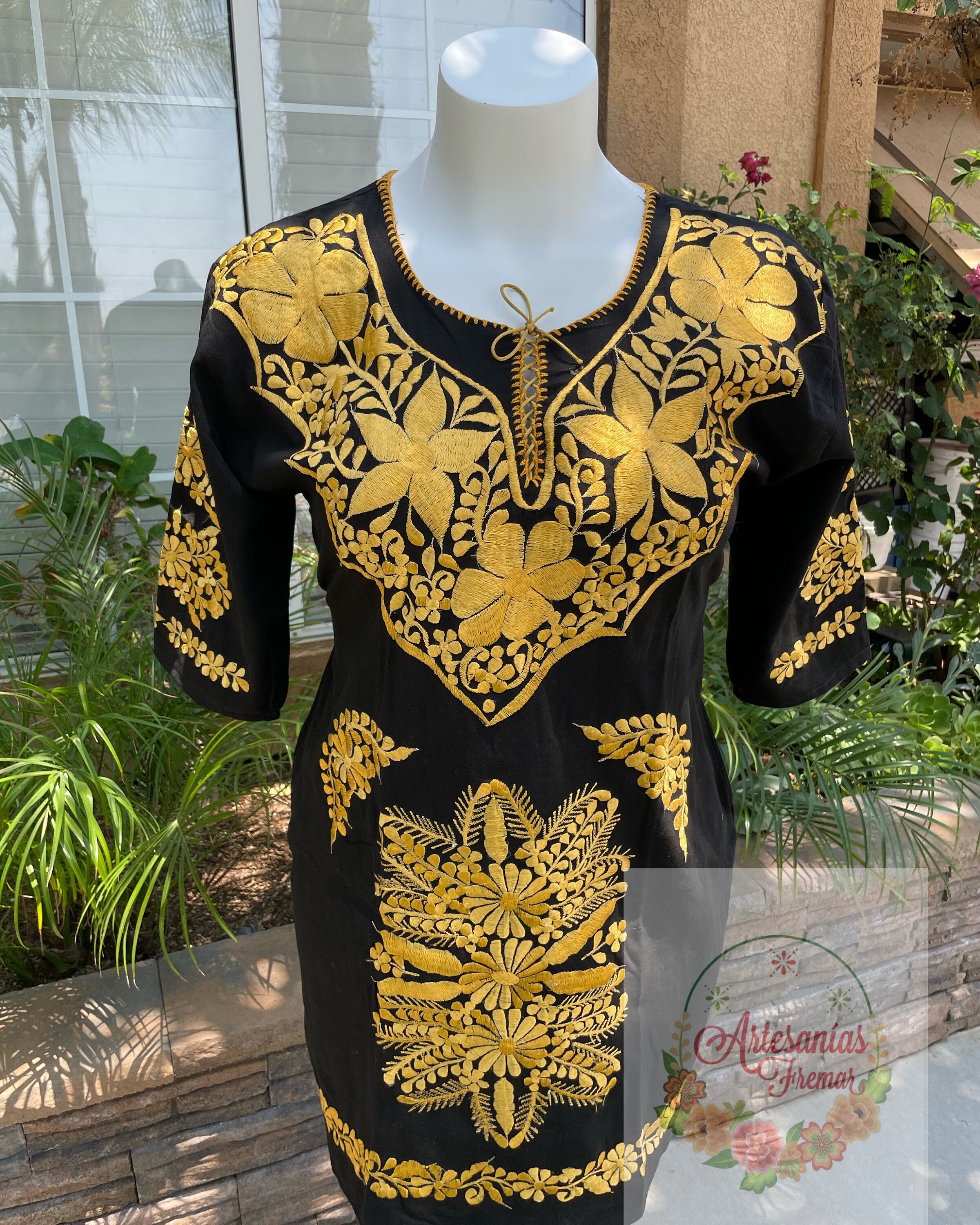 Vestidos Mexicanos Black And Gold Mexican Dress Vestido Rosy Bordado De  Colores, Bordados Mexicano, Mexican Dresses