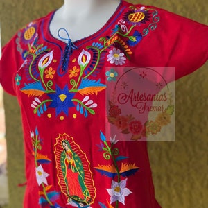 All Sizes*Blusa Virgen de Guadalupe, blusa mexicana con bordado multi-color, beautiful embroidered blouse