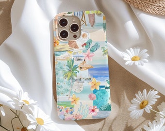 Pastel Surfer Girl Collage-telefoonhoesje, preppy esthetiek, trendy en schattig girly hoesje, Coastal Cowgirl, iPhone 15 14 13 12 11 Pro Max 8 Plus X