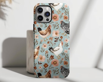 Cute Chicken Phone Case, Farm Chicken iPhone Case, Floral Hen Cottagecore Cover, Country Farm Animal Phone Case for iPhone 17 16 15