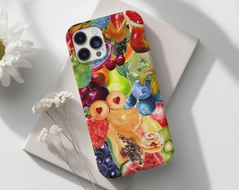 Fruity European Summer Collage Phone Case, Summer Fruits, Spring Summer Themed, iPhone 15 14 13 12 11 Pro Max 8 Plus X, Samsung Galaxy S23