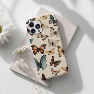 Vintage Butterfly Botany Phone Case For iPhone, Trendy & Cute Floral Butterfly Phone Case 16 15 14 13 12 Mini 11 XR X 7 8 SE 2022 S24