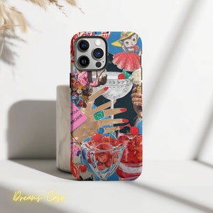 Vintage Cherry Coquette Collage Phone Case, Trendy Grunge Phone Case, iPhone 15 14 13 12 11 Pro Max 8 Plus X, Samsung Galaxy S23 S22 S20