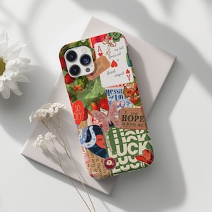 Green Red Vintage Coquette Phone Case, Preppy & Cute Aesthetic, iPhone 15 14 13 12 11 Pro Max 8 Plus X, Samsung Galaxy S23 S22 S20 Ultra