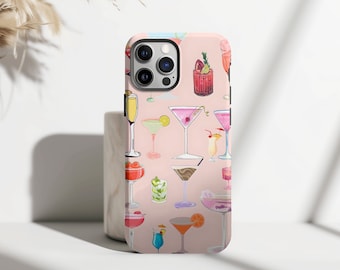 Girly Retro Martini Collage Phone Case, Pink Trendy Dirty Martini, iPhone 15 14 13 12 11 Pro Max 8 Plus X, Samsung Galaxy S23 S22 S20 Ultra