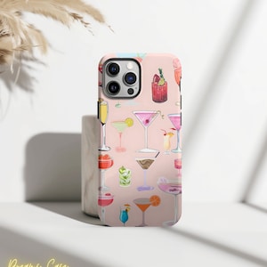 Girly Retro Martini Collage Phone Case, Pink Trendy Dirty Martini, iPhone 15 14 13 12 11 Pro Max 8 Plus X, Samsung Galaxy S23 S22 S20 Ultra