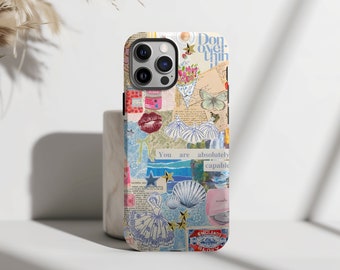 Vintage girly kustcollage telefoonhoesje, Coconut Girl, iPhone 15 14 13 12 11 Pro Max 8 Plus X, Samsung Galaxy S23 S22 S20 Ultra