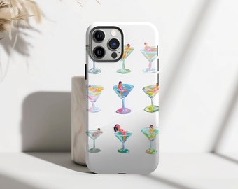 Girly Martini Collage Phone Case, Cute Trendy Dirty Martini Print, iPhone 15 14 13 12 11 Pro Max 8 Plus X, Samsung Galaxy S23 S22 S20 Ultra