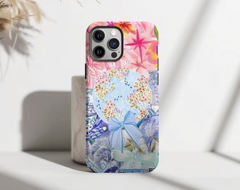 Blue Coquette Collage Phone Case, Pink Floral Collage for iPhone 15 14 13 12 11 Pro Max 8 Plus X, Samsung Galaxy S23 S22 S20 Ultra