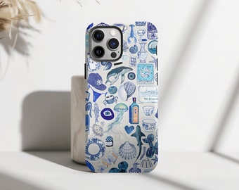 Blue Collage Phone Case, Blue Coastal Coquette Collage Phone Case, iPhone 15 14 13 12 11 Pro Max 8 Plus X, Samsung Galaxy S23 S22 S20 Ultra