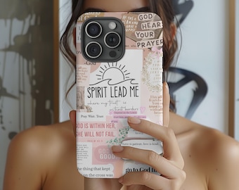 Christian Collage Phone Case, Spirit Lead Me Bible Verse Case, Trust Without Borders Case, iPhone 17 16 15 Pro Max, Samsung Christian Gift