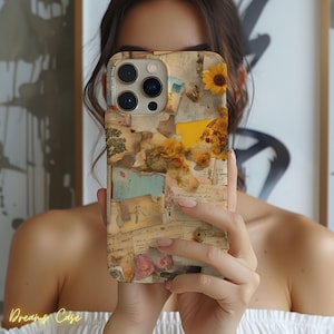 Serendipity Scraps Collage Phone Case, Vintage Ephemera Design, Art iPhone Cover, Retro Botanical iPhone 16 15 14 13 12 , Samsung Galaxy