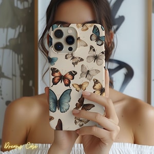 Vintage Butterfly Botany Phone Case For iPhone, Trendy & Cute Floral Butterfly Phone Case 16 15 14 13 12 Mini 11 XR X 7 8 SE 2022 S24