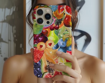 Summer Fruits Watercolor Collage Phone Case, Girly Fruit Collage, iPhone 15 14 13 12 11 Pro Max 8 Plus X, Samsung Galaxy S23 S22 S20 Ultra