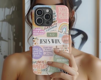 Christian Collage Phone Case, Jesus Won Phone Case, Bible Verse Case, iPhone 17 16 15 14 Pro Max, Samsung Case, Christian Gift