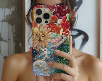 Colorful Mosaic Phone Case,Vintage Mosaic Art,Trendy Festival Phone Case, iPhone 16 15 14 13 12 11 Pro Max 8 Plus X, Samsung Galaxy S23 S22
