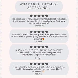 May include: A graphic displaying customer reviews with star ratings. The text reads "WHAT ARE CUSTOMERS ARE SAYING..." followed by positive feedback about a product, including words like "ADORABLE" and "AMAZING."
