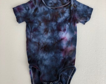 Tie dye short sleeve infant bodysuit, 12 months, organic cotton, ice dyed, ready to ship
