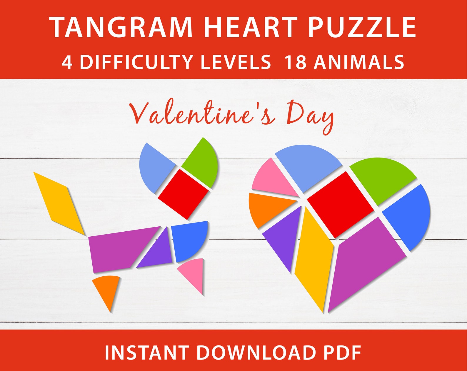 Printable Heart Tangram puzzle Valentines Day board game Etsy