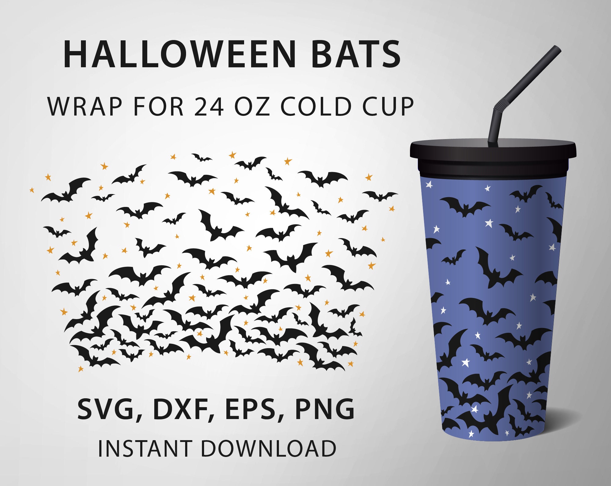 Halloween Bats Wrap SVG for cold cup 24 Oz Happy Halloween | Etsy