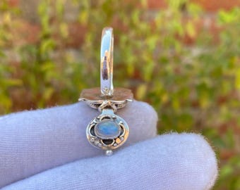Natural Rainbow Moonstone Poisoner Ring, 925 Sterling Silver Plated Locket