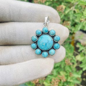 Dainty Turquoise Necklace: Sterling Silver 925 Gemstone Pendant