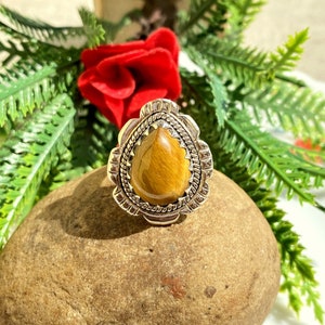 Silver Ring, 925 Sterling Silver Handmade Band, Artisan Crafted Tiger&#39;s Eye Ring, Boho Designer Jewelry , Gift For Her