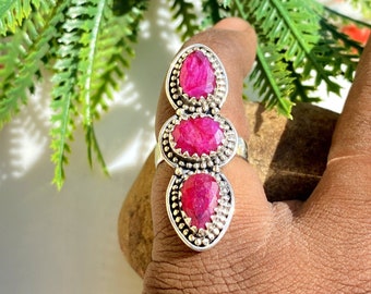 Antique Silver Ruby Ring: Sterling Silver Plated Bohemian Multi Stone Accessory