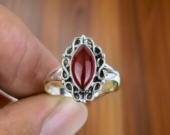Handmade Marquise Garnet Ring: 925 Sterling Silver Plated Stacking Jewelry