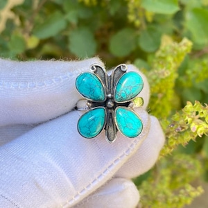 Anello turchese a forma di farfalla, gioielli in argento sterling 925 massiccio, anello fatto a mano, gioielli boho con pietre preziose multiple, regalo per la festa della mamma per lei