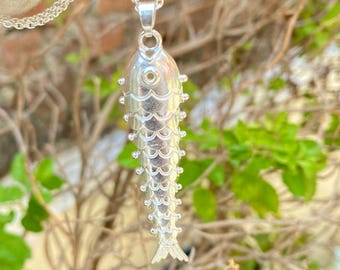 Movable Fish Pendant, Sterling Silver Plated Necklace, Intricate Moving Jewelry