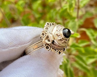 Black Onyx Poison Ring, 925 Sterling Silver Plated Compartment Ring