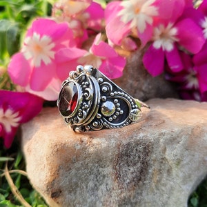 Unique Garnet Poison Ring,Sterling Silver 925 Ring,January Birthstone Ring,Beautiful Handcrafted Bohemian Silver Ring,Gift for Her