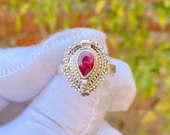 Red Ruby Ring,Poison Ring,Handmade 925 Sterling Silver Plated Compartment Jewelry,Gift For Special