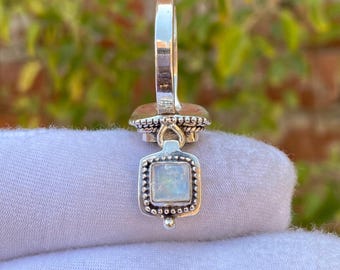 Handmade Rainbow Moonstone Pill Box Ring, 925 Sterling Silver Plated