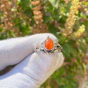 Tiny Carnelian Ring, 925 Sterling Silver Ring, Orange Gemstone Ring, Silver Boho Handmade Statement For Women, Gift for Special Person