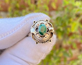 Emerald Locket Ring, 925 Sterling Silver Plated Pill Box, Handmade