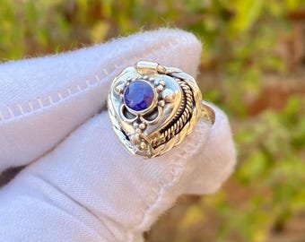 Cutting Blue Sapphire Ring, Poison Ring,Handmade  925 Sterling Silver Plated Jewelry, Gift For Special