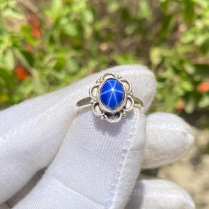 Blue Star Sapphire Ring: Oval Gemstone, 925 Sterling Silver