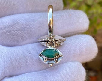 Handmade Sterling Silver Plated Emerald Ring: Secret Locket Pill Box