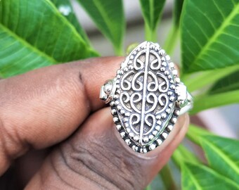 Sterling Silver Plated Poison Ring, Handmade Pill Box Jewelry