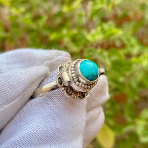 Beautiful Turquoise Ring, Silver Poison Ring, Handmade 925 Sterling Silver Jewellery, Compartment Pill Box Jewellery, Gift For Special  Days